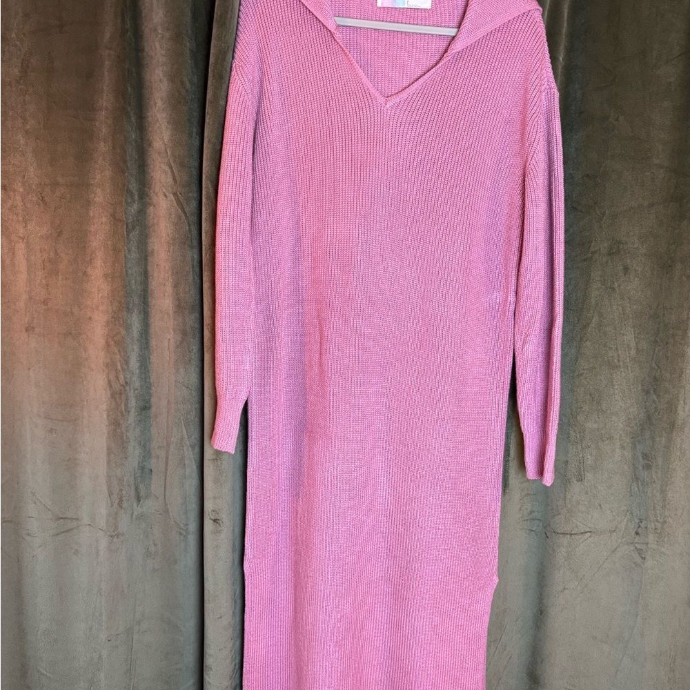 Free People Beach Claudia Sweater Knit Midi Dress with Hood Pink S - Picture 9 of 10